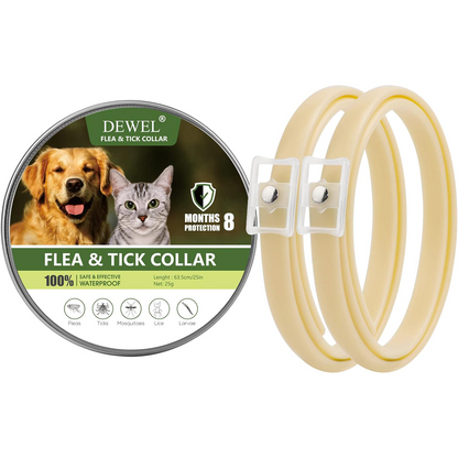 DEWEL-Gentle Care Flea & Tick Collar-Adjustable 63.5cm for Medium & Large Dogs, Sensitive Skin Care – 8-Month Protection