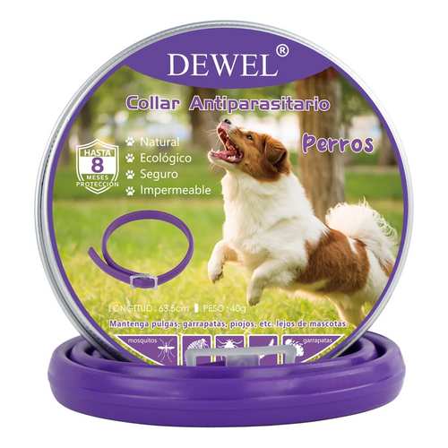 DEWEL Flea & Tick Collar for Dogs – 8-Month Protection, Waterproof, 63.5 cm (Purple)