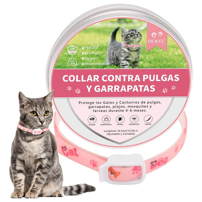 DEWEL-Floral Flea & Tick Collar–Adjustable 34.5cm for Cats&Small Dogs, Stylish Pet Decoration– 8-Month Protection