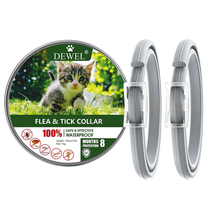 DEWEL-Collar antipulgas y garrapatas diario gris-ajustable 34.5 cm para gatos y perros pequeños, paseos por la ciudad – Protección de 8 meses