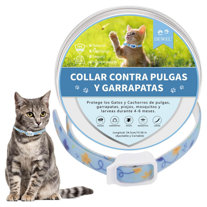 DEWEL-Floral Flea & Tick Collar–Adjustable 34.5cm for Cats&Small Dogs, Stylish Pet Decoration– 8-Month Protection