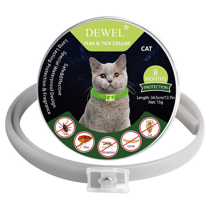 DEWEL-Luminous Flea & Tick Collar –Adjustable 34.5cm for Cats&Small Dogs, Night Safety – 8-Month Protection