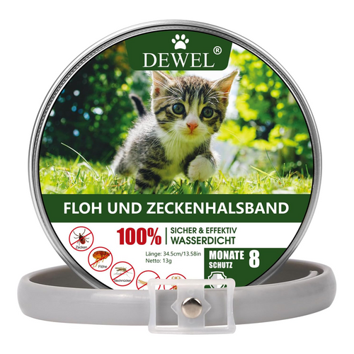 DEWEL Flea & Tick Collar for Cats – Adjustable 34.5 cm 8-Month Protection