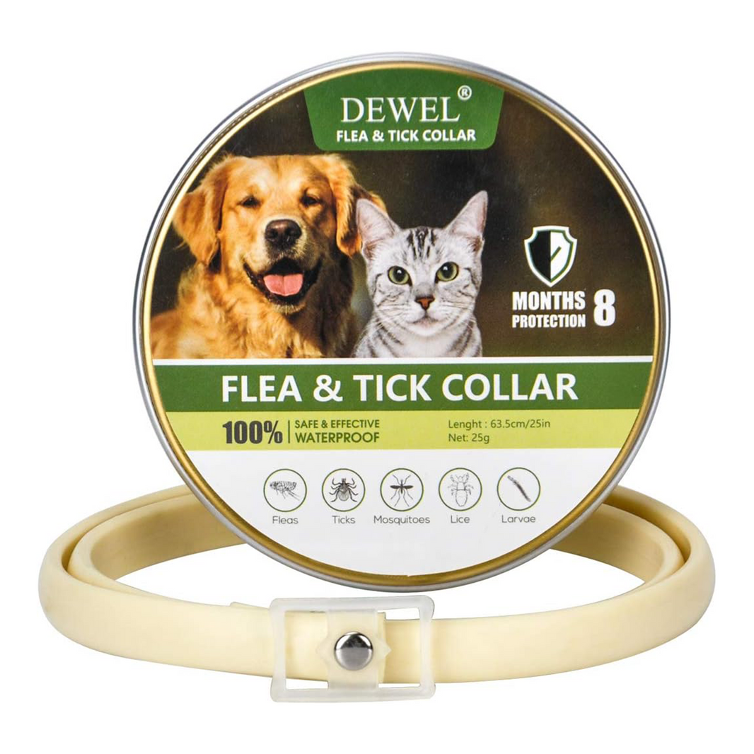 DEWEL-Gentle Care Flea & Tick Collar-Adjustable 63.5cm for Medium & Large Dogs, Sensitive Skin Care – 8-Month Protection