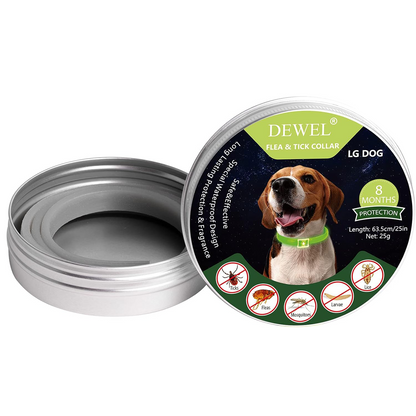DEWEL-Luminous Flea & Tick Collar –Adjustable 34.5cm for Cats&Small Dogs, Night Safety – 8-Month Protection