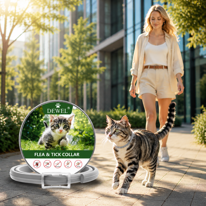 DEWEL-Collar antipulgas y garrapatas diario gris-ajustable 34.5 cm para gatos y perros pequeños, paseos por la ciudad – Protección de 8 meses