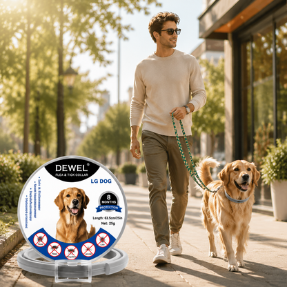 DEWEL-Flea and Tick Collar for Large, Medium & Small Dogs – 63.5cm Adjustable, 8-Month Protection