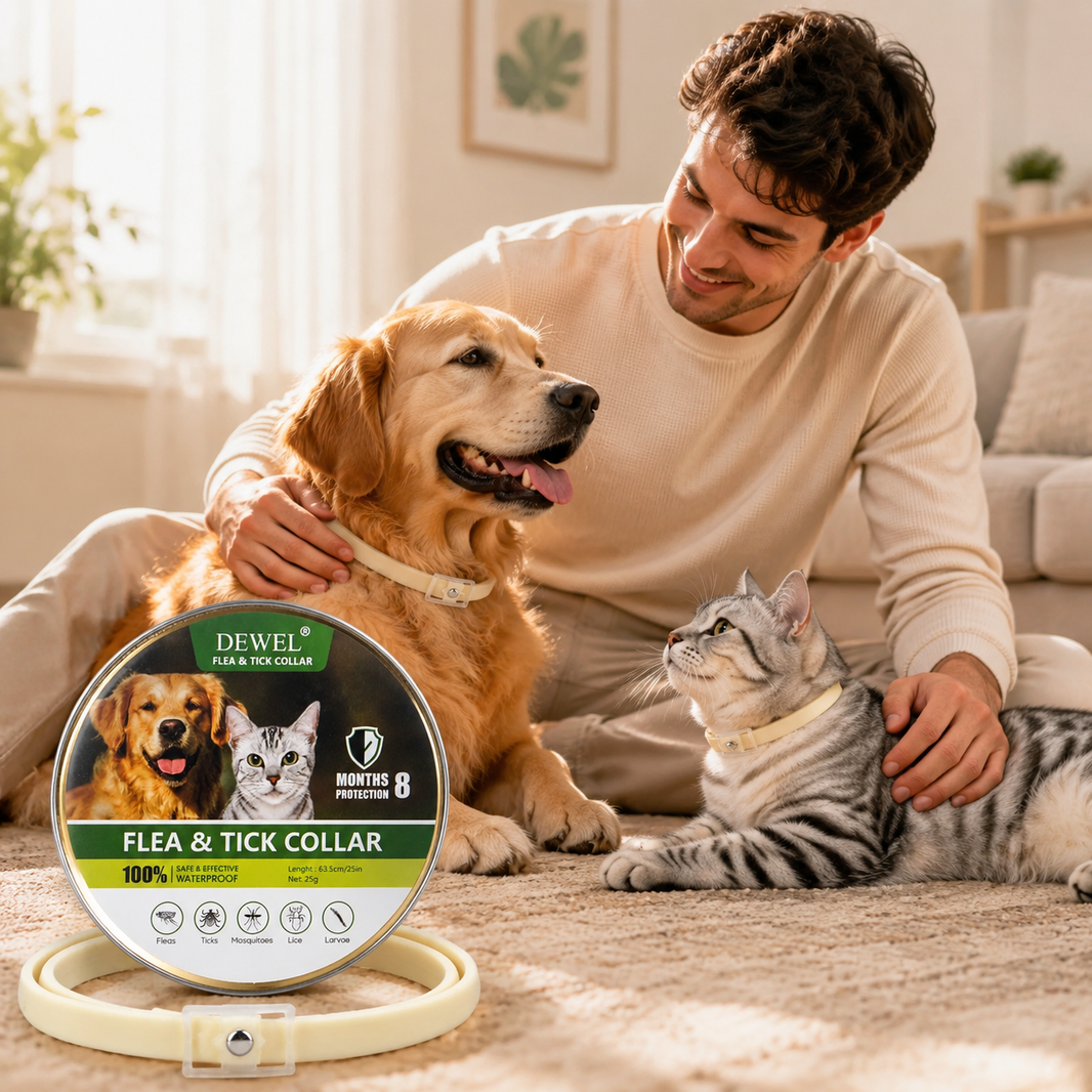 DEWEL-Collar Antipulgas y Garrapatas de Cuidado Delicado-Ajustable de 63.5 cm para Perros Medianos y Grandes, Cuidado para Piel Sensible – Protección de 8 Meses