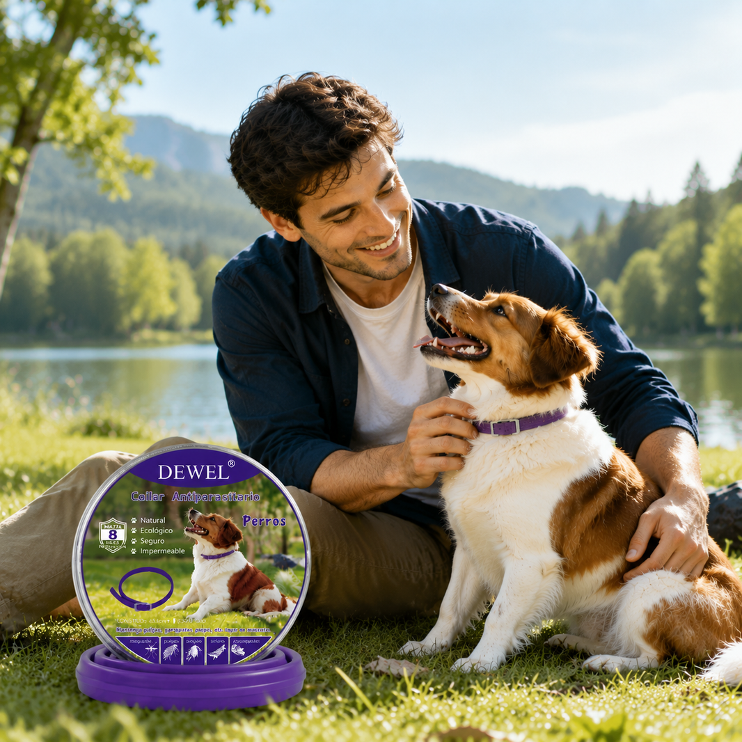 DEWEL-Collar Antipulgas y Garrapatas Outdoor Plus-Ajustable 63.5cm para Perros Medianos y Grandes, Aventuras en el Bosque – 8 Meses de Protección