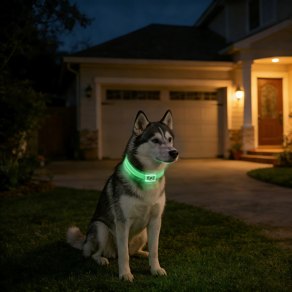 DEWEL-Luminous Flea & Tick Collar –Adjustable 63.5cm for Medium & Large Dogs, Night Safety – 8-Month Protection