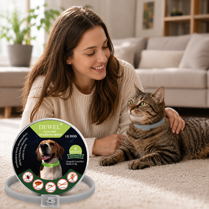 DEWEL-Luminous Flea & Tick Collar –Adjustable 34.5cm for Cats&Small Dogs, Night Safety – 8-Month Protection