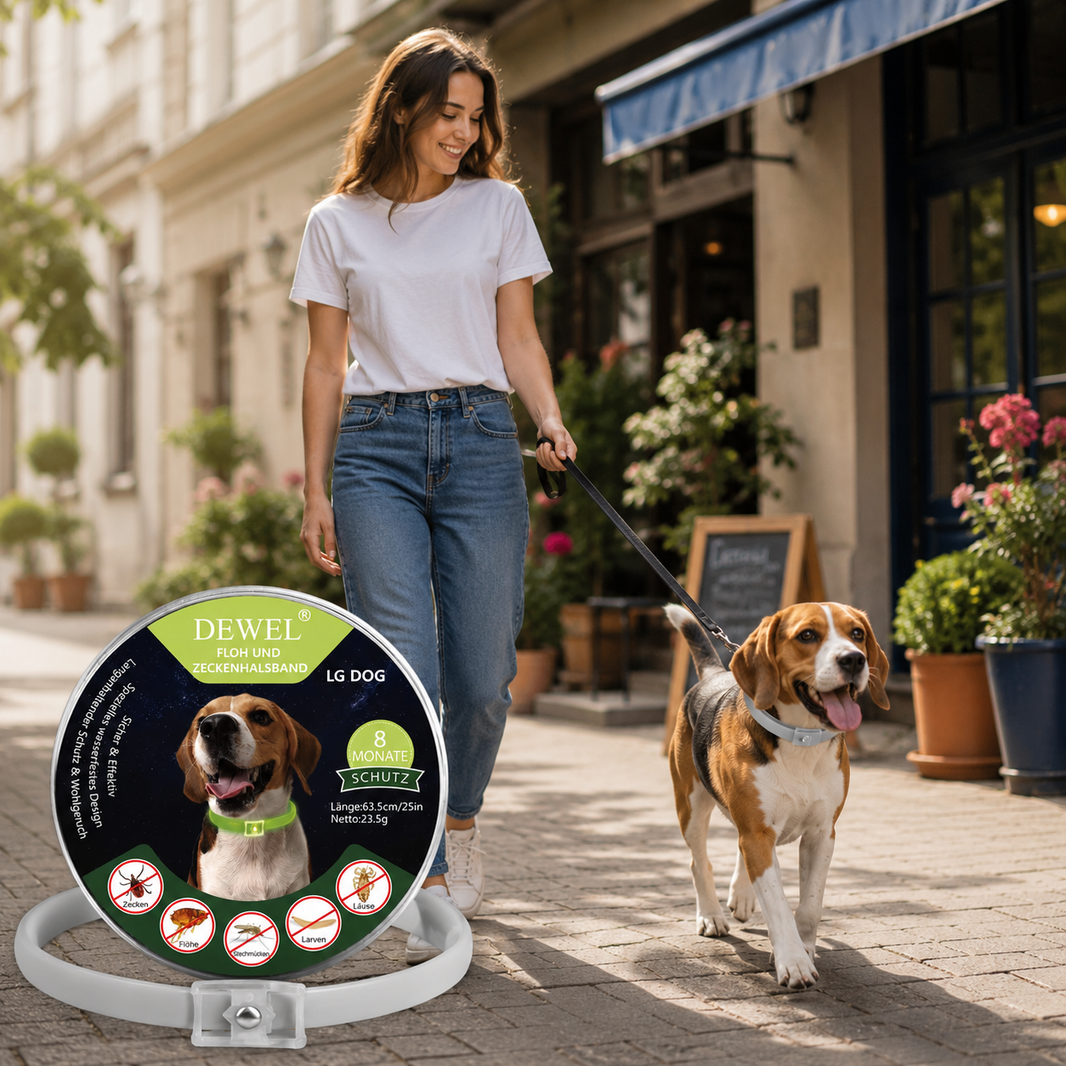 DEWEL-Luminous Flea & Tick Collar –Adjustable 63.5cm for Medium & Large Dogs, Night Safety – 8-Month Protection