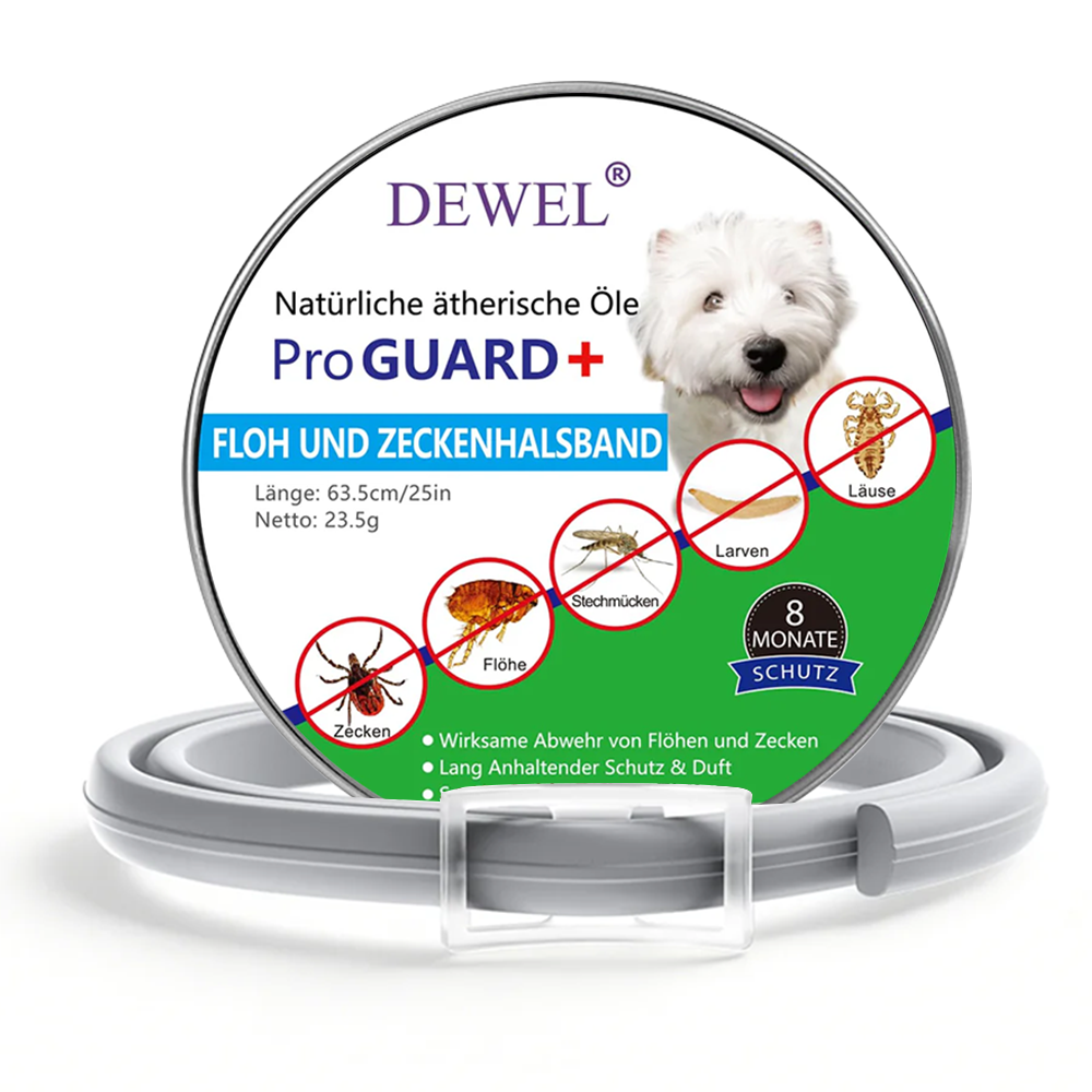 DEWEL-Basis Floh- & Zeckenhalsband für mittelgroße und große Hunde – Verstellbar 63,5 cm, Ideal für tägliche Stadtspaziergänge – 8 Monate Schutz